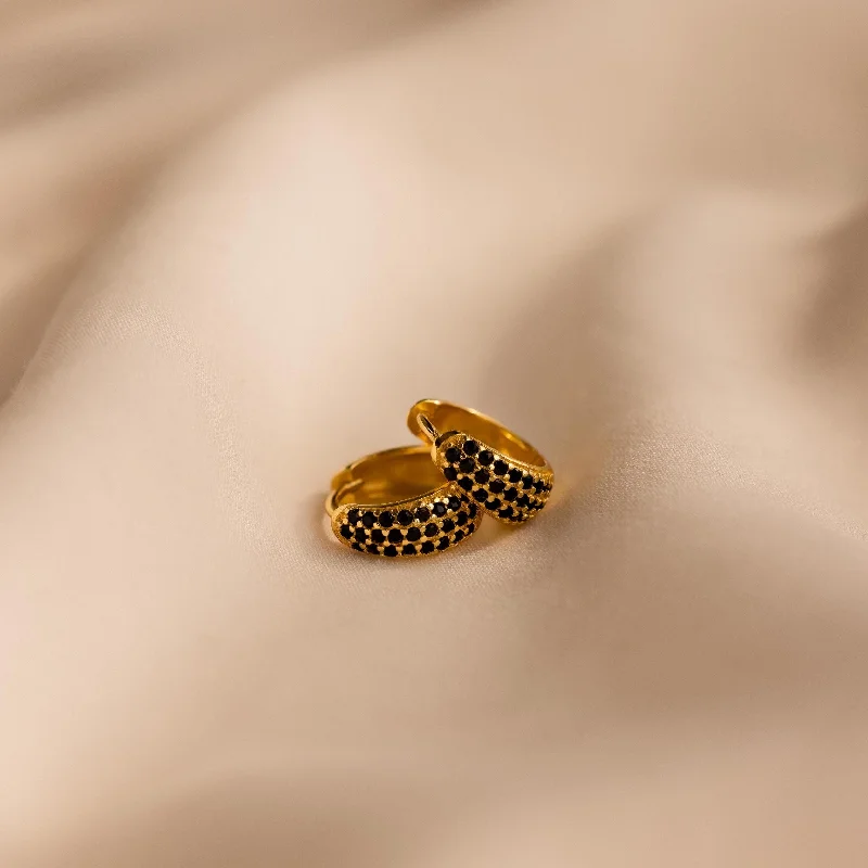 Artistic Pearl Drop Earrings-Chunky Onyx Pave Huggies