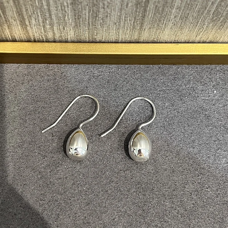 Chic Drop Stud Earrings-925 Sterling Silver Ball Solid Water Drop Egg Earrings