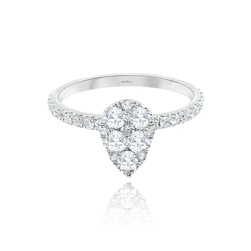 Vintage Custom Wedding Rings-Pear shape Style Halo set Classic Diamonds Ring