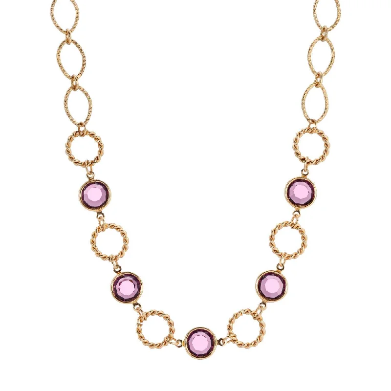 Adjustable Necklaces-1928 Jewelry Rodeo Link Round Amethyst Channel Crystal Necklace 16" + 3" Extension