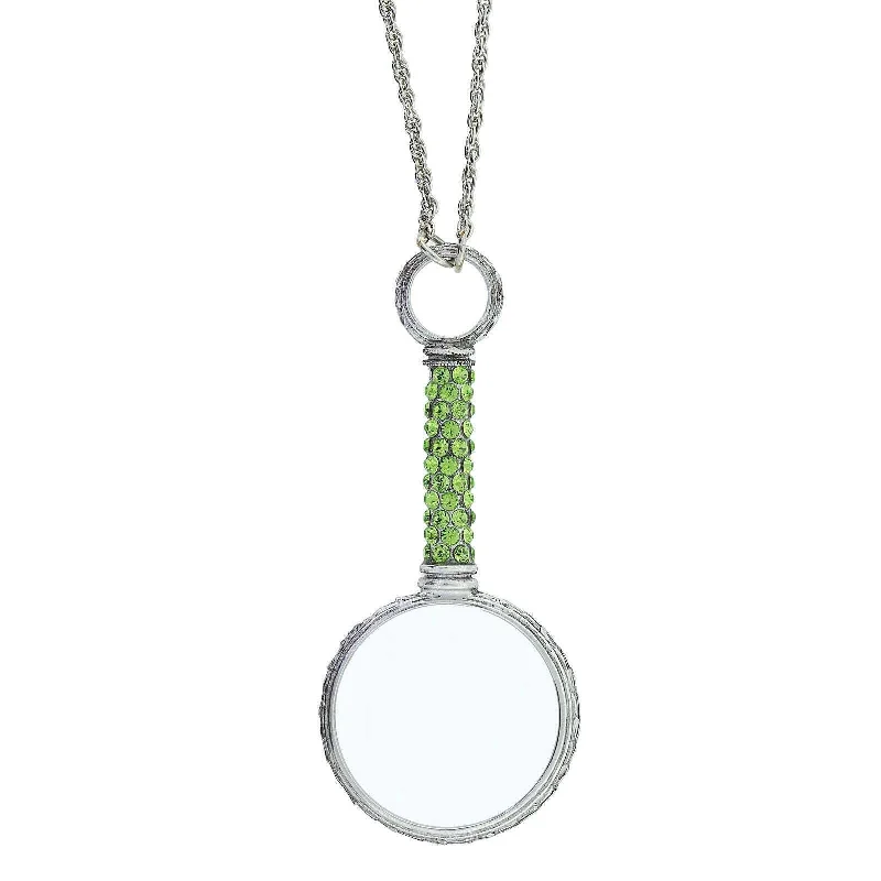 Elegant Gold Necklaces-1928 Jewelry Pewter Crystal Magnifying Glass Necklace 30"- Magnification Power: 2-3X