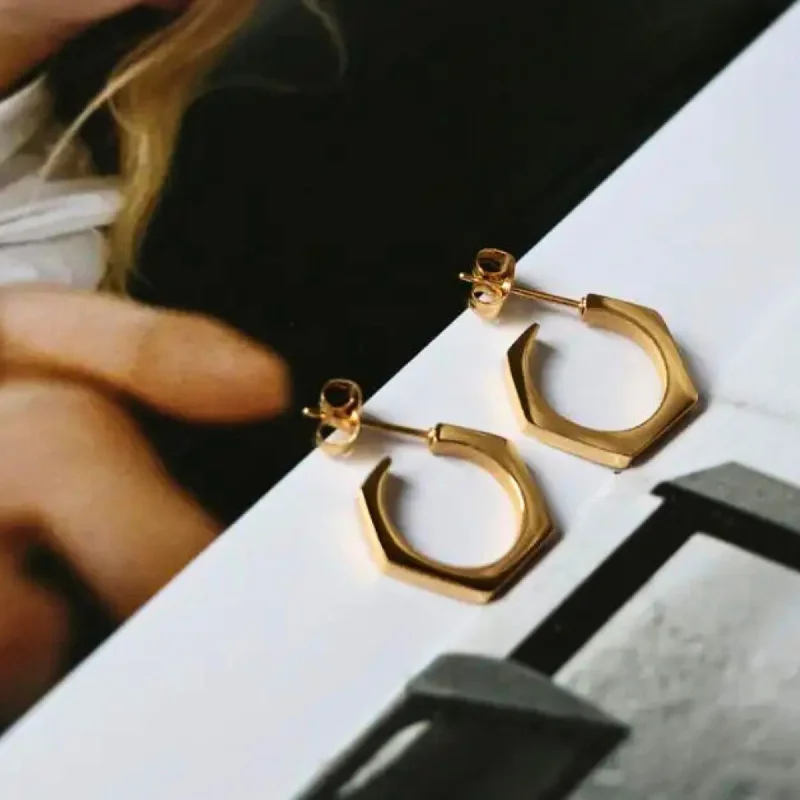 Elegant Gold Earrings for Women-Hexogon Hoop Earrings