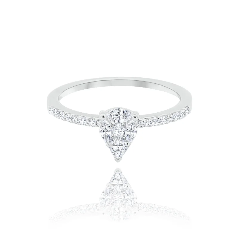 Affordable Custom Engagement Rings-Pear shape Style Invisible set Diamonds Fine  Ring