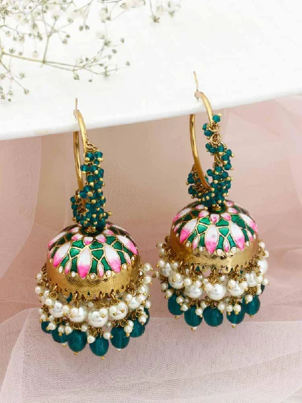 Elegant Silver Hoop Earrings-Emerald Rajamani Jhumkis - EOSS