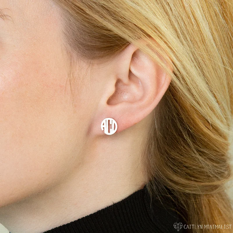 Minimalist Gemstone Earrings-Block Monogram Earrings