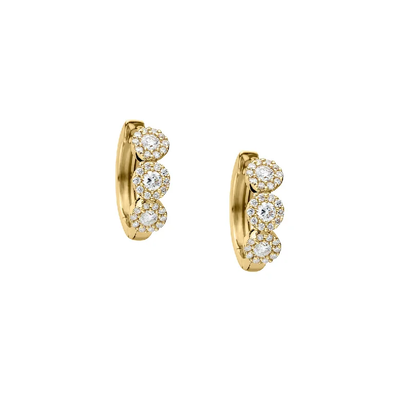 Luxury Hoop Stud Earrings-ROUND DIAMOND HUGGIE EARRINGS