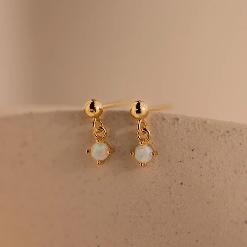 Large Crystal Drop Hoop Earrings-Dainty Opal Drop Studs