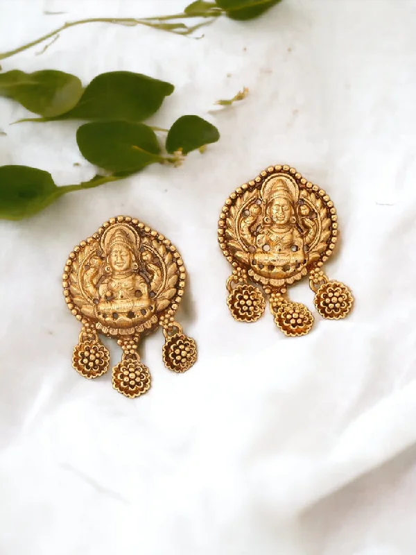 Luxury Hoop Earrings for Women-Golden Jwala Temple Danglers