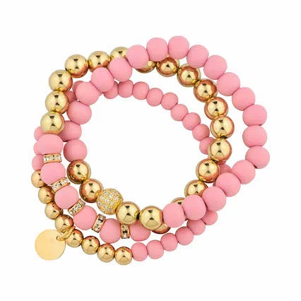 Customizable Stacked Gold Bracelets for Women-Meghan Browne Bracelet Greta - Pink