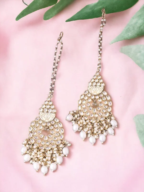 Stylish Pearl Drop Earrings-Ivory Jasmit Chaandbalis - EOSS