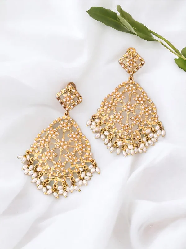 Elegant Gold Earrings for Women-Ivory Prakruti Ethnic Danglers