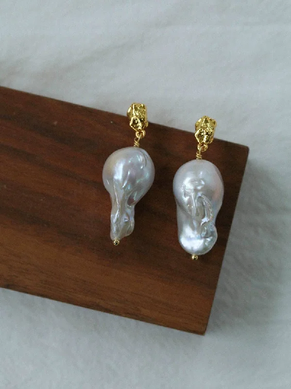 Chic Silver Earrings-Lava Metal Baroque Pearl Drop Earrings