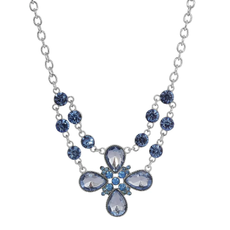 Statement Chain Necklaces-2028 Jewelry Crystal Flower Necklace 16" + 3" Extender