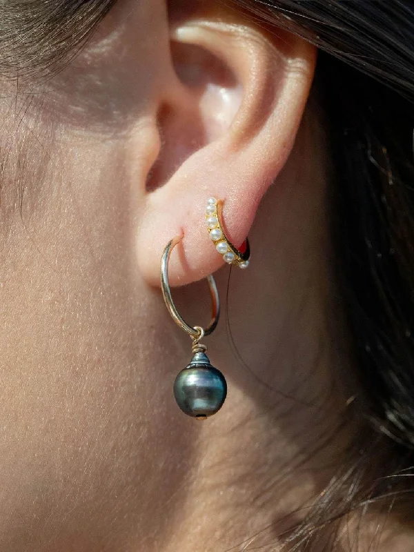 Crystal Hoop Earrings-Thin Gold Filled Tahitian Pearl Hoop Earrings - Hokuloa