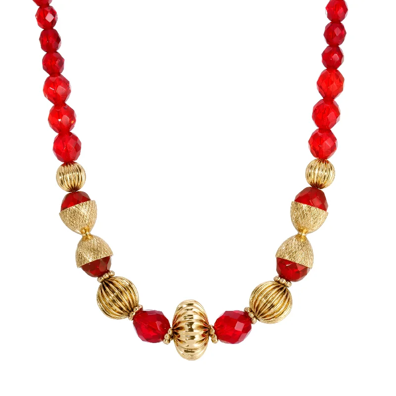 Chakra Necklaces-1928 Jewelry Crimson Coronation Red Glass Crystal Bead Necklace 15" + 3" Extension