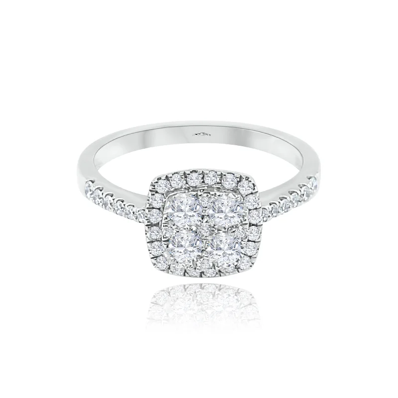 Classic Wedding Rings with Engraving-Halo Cushion cut Style Invisible set Diamonds Ring