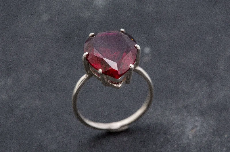 Designer Vintage Wedding Bands-Large Ruby Ring - Red Teardrop Ring - Vintage Statement Ring