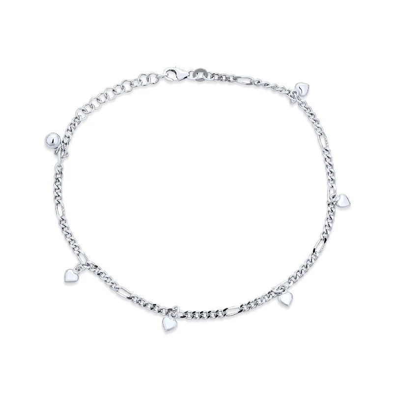 Custom Men’s Charm Bangles-Multi Heart Charms Anklet Ankle Bracelet Sterling Silver Figaro Chain