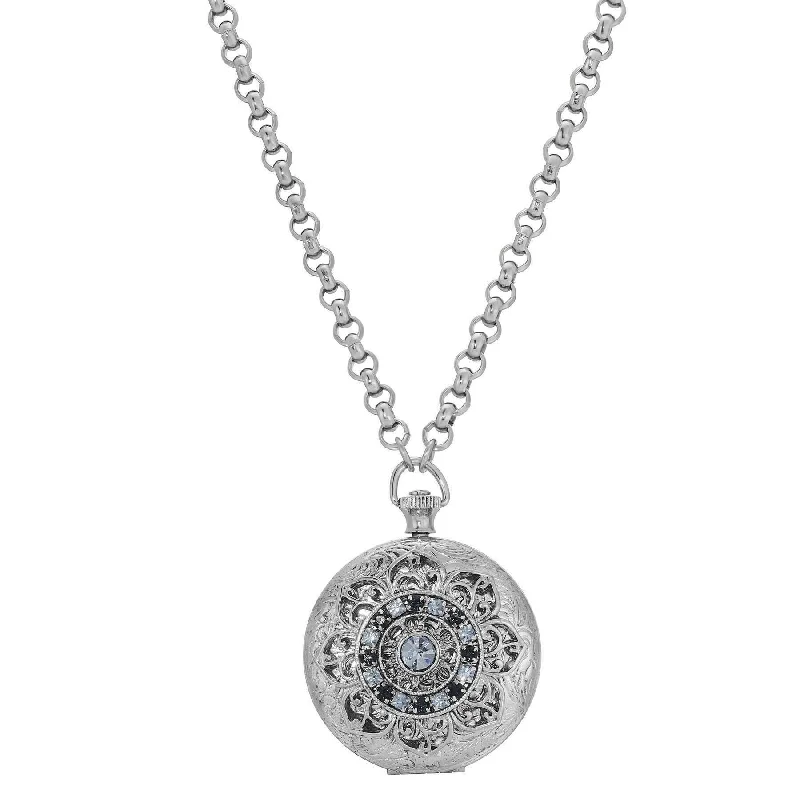 Pendant Chain Necklaces-1928 Jewelry Deco Lux Crystal Pocket Watch Locket Necklace 28"