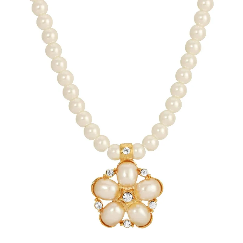 Onyx Necklaces-1928 Jewelry Star Flower 6mm Faux Pearl Strand Pendant Necklace 15" + 3" Extender