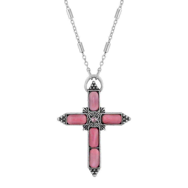 Pendant Necklaces-Symbols Of Faith Moonstone & Crystal Cross Pendant Necklace 20"