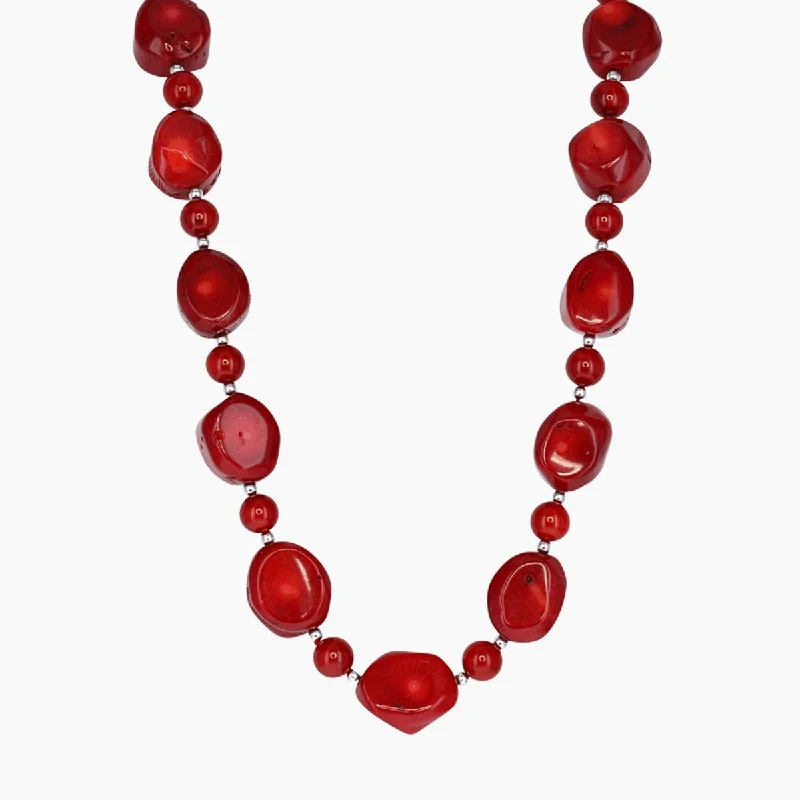 Statement Necklace Set-Red Coral Single Strand Chunky Necklace