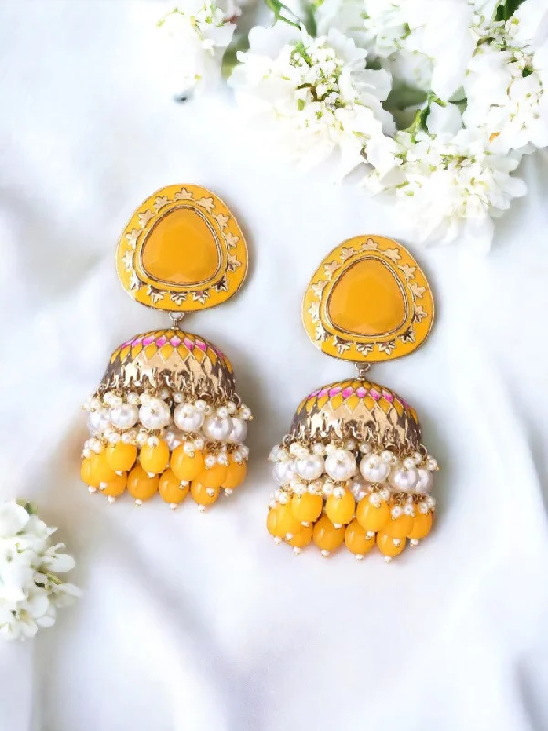 Trendy Drop Gemstone Earrings-Mustard Chetaki Jhumkis