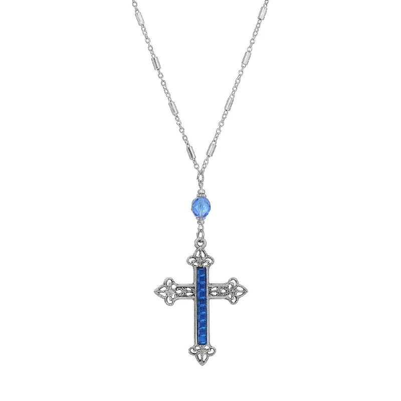 Multi-Strand Necklaces-Symbols Of Faith Stick Stone Filigree Cross Pendant Necklace 28"