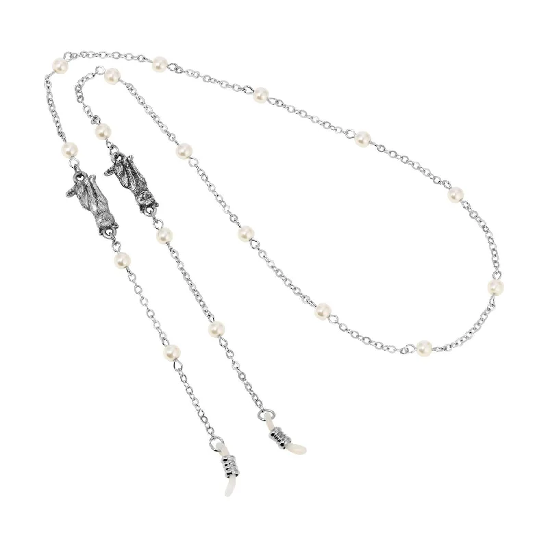 Crystal Pendant Necklaces-1928 Jewelry Round Faux Pearl Cable Chain Eyeglass Holder Necklace 26"