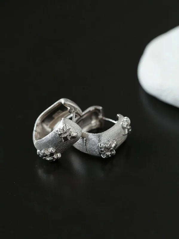 Trendy Silver Hoop Earrings-Clara Series Brushed Texture Square Hoop Earrings