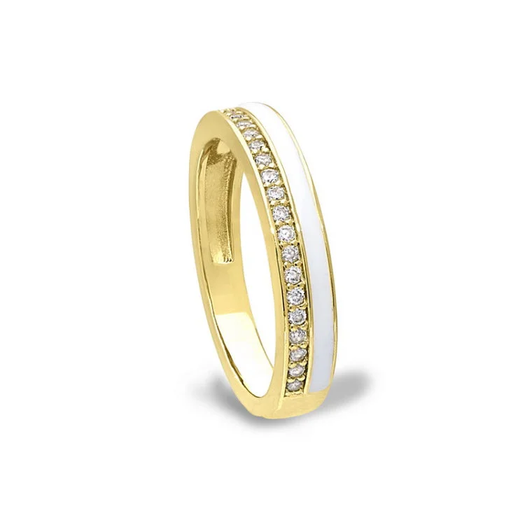 Unique Wedding Rings with Diamonds-Gold vermeil sterling silver micropave ring with with white enamel and simulated diamondss