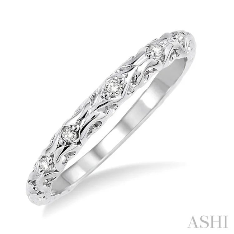 Custom Wedding Bands for Brides and Grooms-1/20 ctw Round Cut Diamond Wedding Band in 14K White Gold