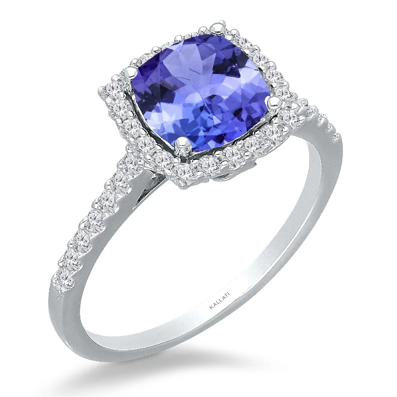 Platinum Wedding Rings-Kallati Tanzanite Diamond Halo Ring