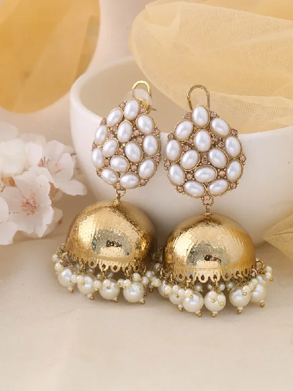 Artistic Crystal Earrings-Ivory Bubble Jhumkis