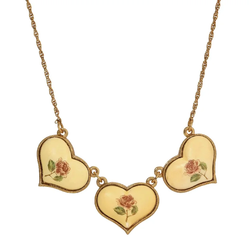 Women's Necklaces-1928 Jewelry Sunshine Hearts & Roses Collar Necklace 15" + 3" Extension