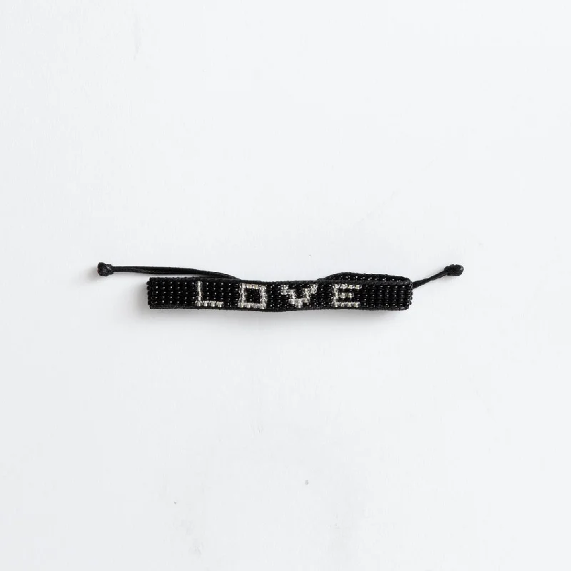 Personalized Gold Bar Bracelets for Women-Woven LOVE Bracelet - Black/Silver