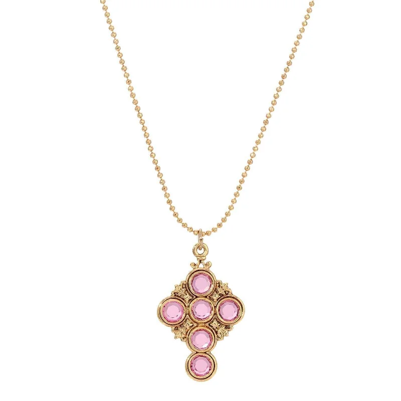 Fashion Jewelry Necklaces-Symbols Of Faith Pink Channel Cross Pendant Necklace 16"