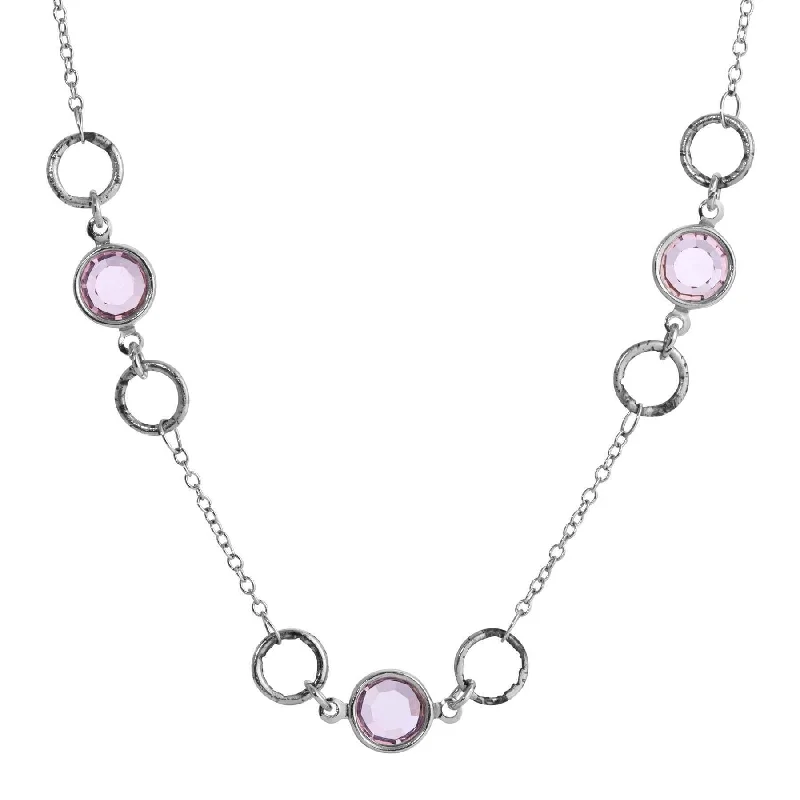 Fashion Necklaces-1928 Jewelry Light Amethyst Channel Crystal & Ring Chain Necklace 16" + 3" Extender