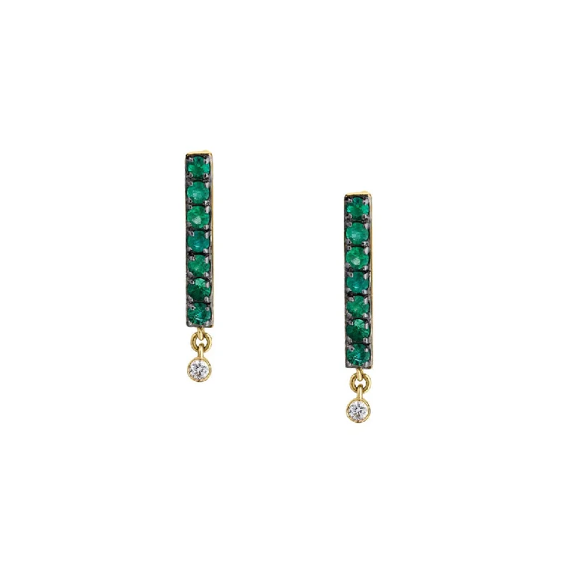 Crystal and Pearl Drop Earrings-EMERALD & DIAMOND LINE DROP EARRINGS