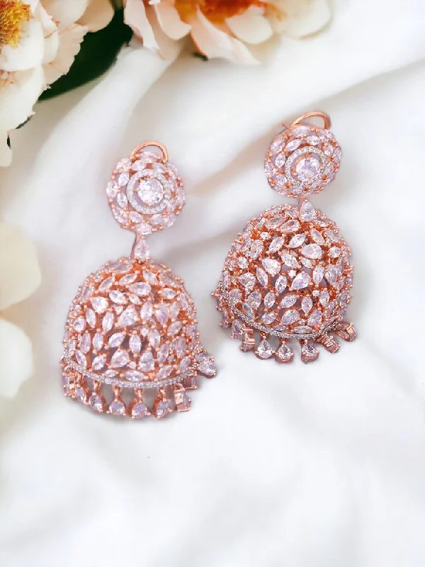 Simple Hoop Earrings for Women-Rosegold Avi Zirconia Jhumkis