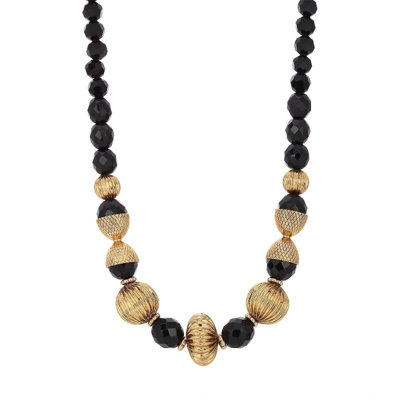 Luxury Necklaces-1928 Jewelry Black Fire Polished Strand Corrugated Bead Necklace 15" + 3" Extension