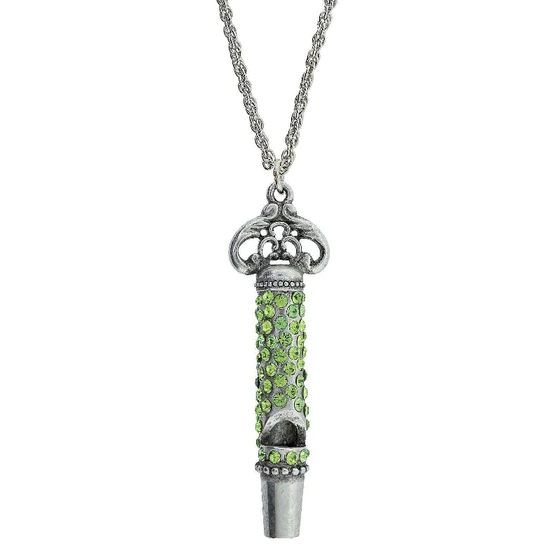 Sterling Silver Necklaces-1928 Jewelry Pewter Crystal Pave Decorated Whistle Necklace 30"