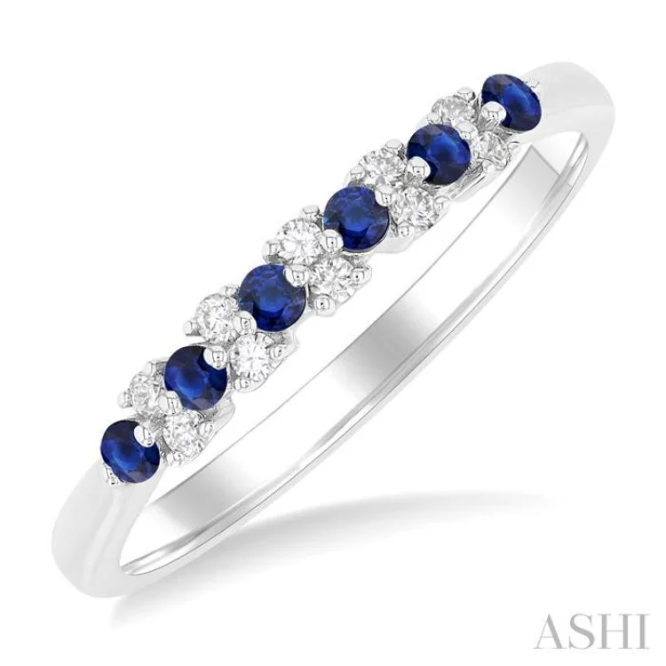 Handmade Wedding Ring Bands-1.9 MM Sapphire and 1/10 ctw Round Cut Diamond Precious Band in 14K White Gold