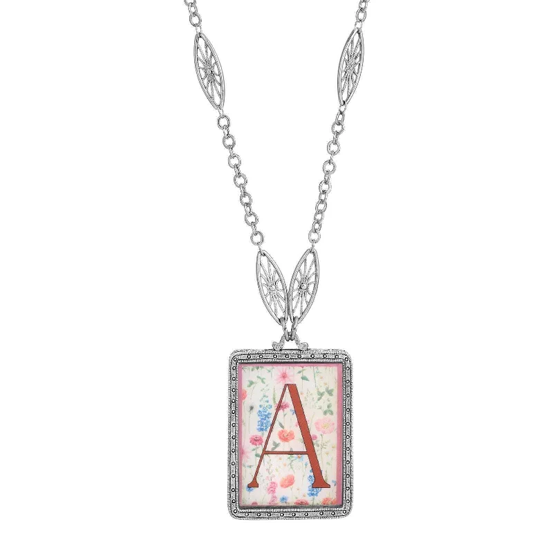 Minimalist Necklaces-1928 Jewelry Pink Floral Motif Initial Pendant Necklace 30"