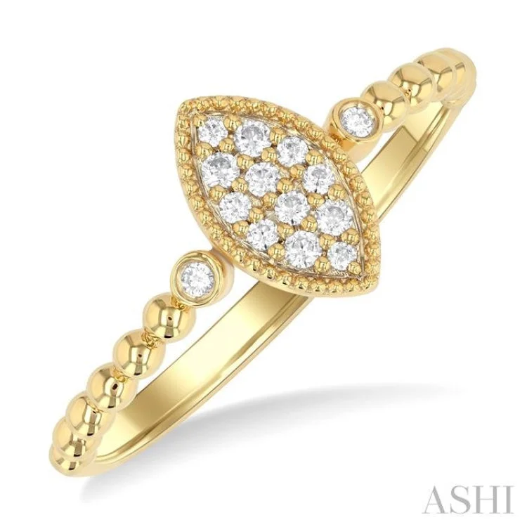 Elegant Diamond Rings-1/8 ctw Petite Bead Shank Marquise Shape Center Round Cut Diamond Fashion Ring in 10K Yellow Gold