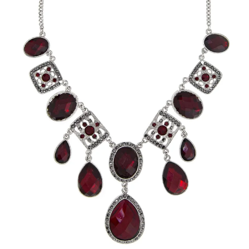 Custom Birthstone Pendant Necklaces-1928 Jewelry Regal Ruby Crystal Statement Necklace 16" + 3" Extension