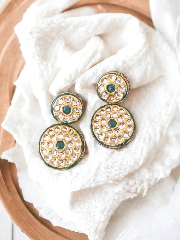 Geometric Gemstone Earrings-Emerald Krishika Danglers