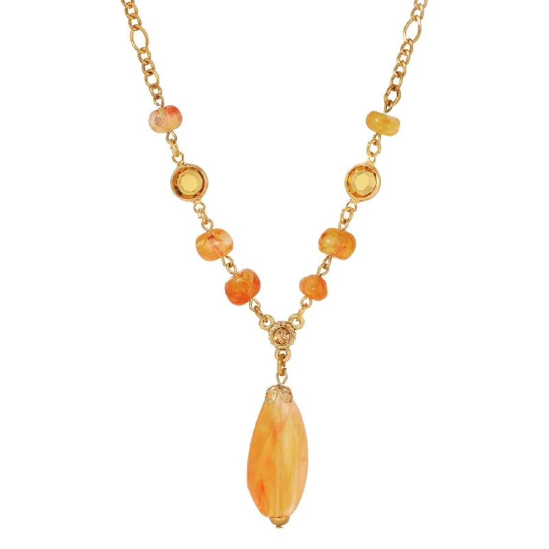 Amulet Necklaces-1928 Jewelry Topaz Crystals & Carnelian Marble Effect Pendant Necklace 15" + 3" Extension