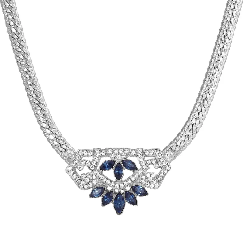 Statement Necklace Set-1928 Jewelry Genevieve Aura Dark Blue Crystal Pendant Necklace 18"