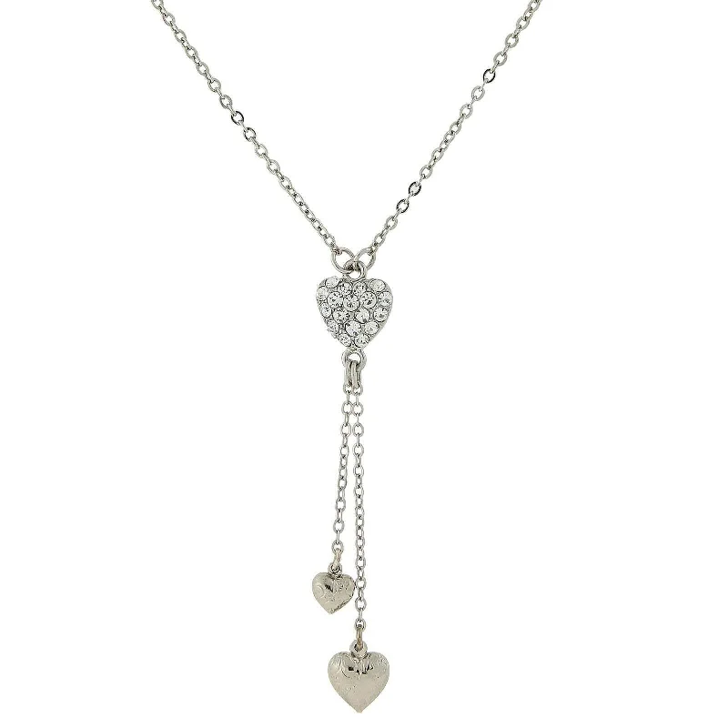 Pearl Pendant Necklaces-1928 Jewelry Crystal Heart Pendant & Tassel Drops Necklace 16" + 3" Extension